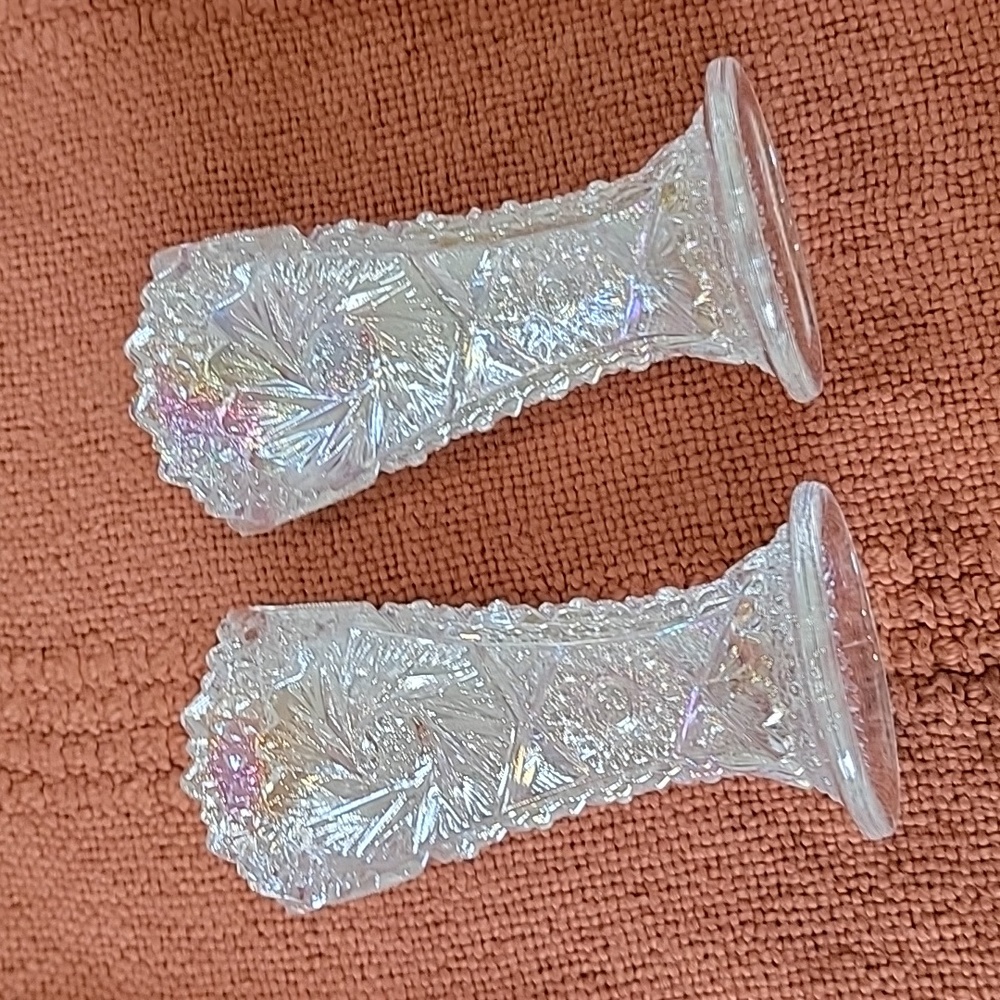 LE Smith Carnival Glass Vase Pair